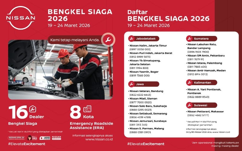 Nissan Siapkan 16 Bengkel Siaga Lebaran 2026, Mudik Jadi Tenang